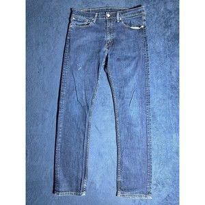 Levi's 513 Blue Solid Zip/Button Cotton Blend Denim Jeans Men's Size 34x32